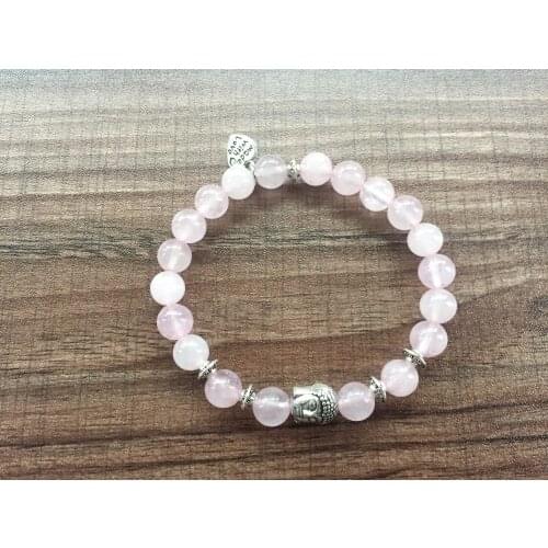 Natural Stone 8MM Pink Crystal Bracelet Buddha Bracelet Love Pendant Yoga Bracelets Mala Beads Bracelets prayer