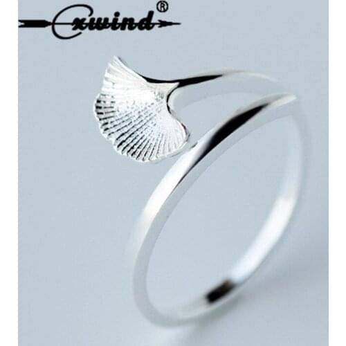 Cxwind Gingko Leaf Shape Ring Finger Open Design Shell Leaves Rings for Women Wedding Original Fine Whale Tail Ring Jewelry Gift