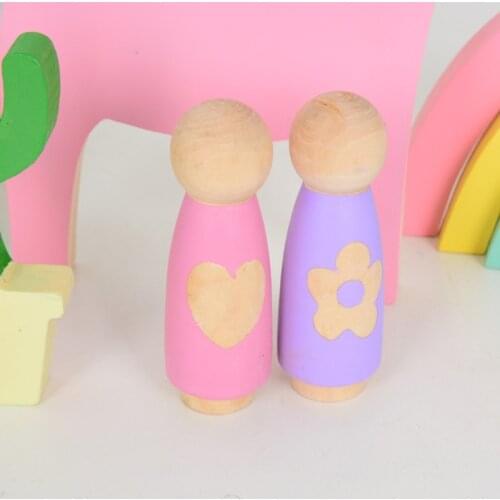 1Set Wooden Mini Peg Doll Painted Puppet Desktop Decoration Cake Topper Interactive Peg Doll Handcrafts Home Ornament