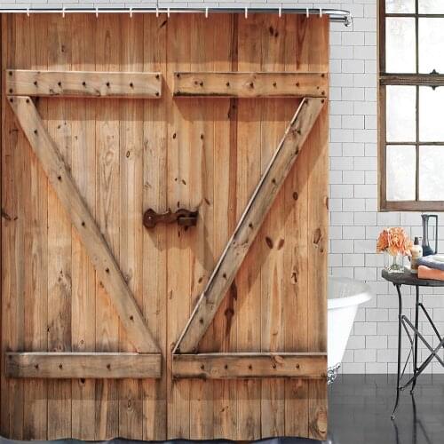 Wooden Door Texture Vintage Shower Curtain Polyester Fabric Bathroom Home Decor Waterproof Shower Curtains with Hooks