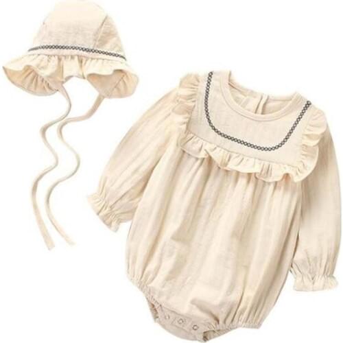 Baby Girl Romper Spring Summer Newborn Baby Clothes Girl Long Sleeve 100% Cotton Princess Infant Girls Jumpsuit With Hat