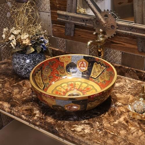 Europe Vintage Style Ceramic Washing Basin Bathroom Counter top Bathroom Sink hand washbasin antique round