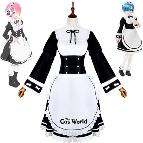 Re Zero Kara Hajimeru Isekai Seikatsu Remu Ramu Winter Maid Apron Dress Uniform Outfit Anime Cosplay Costumes