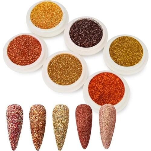 6 Box Nail Glitter Powder Set Golden Bronze Beauty Magic Shining Pigment Nail Art Accessories for Women Tips DIY Decoration