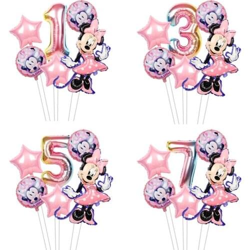 Minnie Mouse Foil Balloons Mickey 1st Birthday Party Decorations Kids Ballon Number 1 Globos Baby Shower Confetti Latex Ball Toy