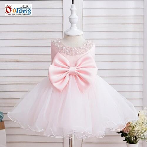 Outong 0-2 Year Baby Girl Birthday Princess Dress Boutique Beading Big Bow Girls Dresses Casual Tulle Children Gown Cute Tutu