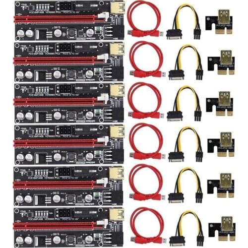 PCI-E Riser VER009S Plus GPU PCIE Card PCI E X16 to X1PCI Express Adapter Card 6Pin to SATA USB3.0 with LED Lights