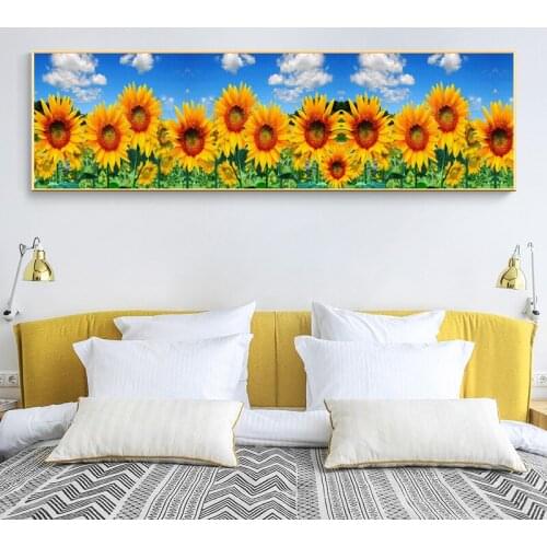 Landscape Poster Sunflower Canvas Print Painting Seascape in the Sunset Wall Art Picture Natural Scenery Artwork for Living Room