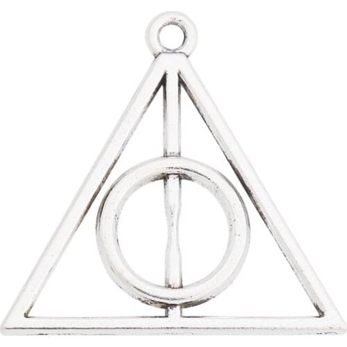 RAINXTAR 50pcs/lot Vintage Metal Charms Alloy Dealthy Hallows Jewelry Finding Connector Charms AAC1078