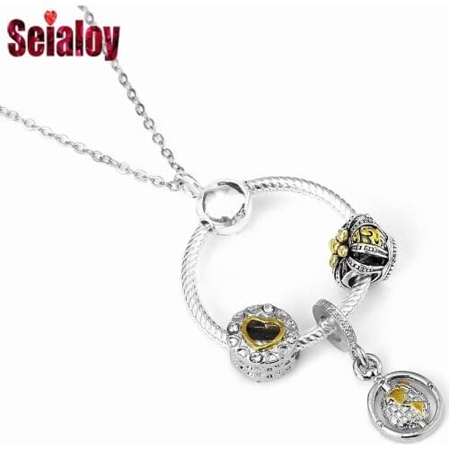 Seialoy New Duotone Earth Dangle Pendant Necklace Heart Crown Charm Beaded Necklace For Women Men Original Collar Jewelry Gift