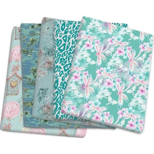 Green Blue Flowers Series Plant Polyester Cotton Fabric Patchwork Tissue Kid Home Textile Sewing Doll Dress Curtain,1Yc14366