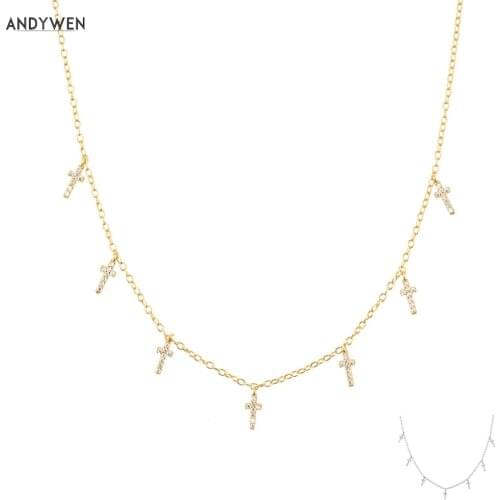 ANDYWEN 925 Sterling Silver 2021 Cross Charm Long Choker Necklace Rock Punk Fashion Fine Jewelry Accessories Wedding Gift
