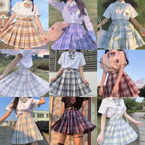 School Girl Uniform Pleated Skirts Japanese School Uniform High Waist A-Line Plaid Skirt Sexy JK Uniforms for Woman Full set