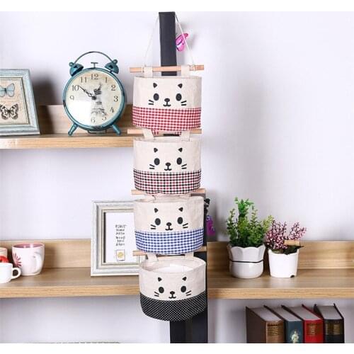 Cute Wall Hanging Storage Bag Linen Clothes Organizer Closet Storage Bag Children Room Organizer Pouch Home