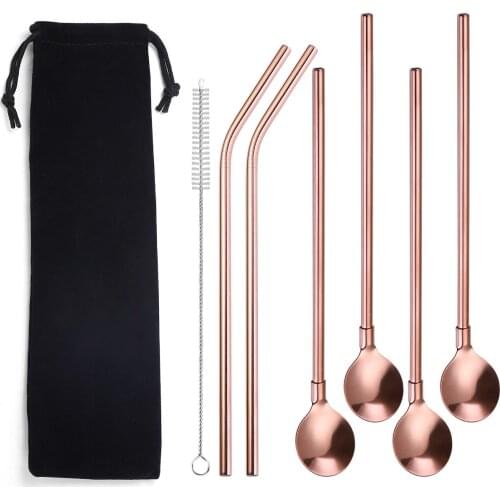 Stainless Steel Straw With Bag Environmental Protection Cover Beverage Milk Tea Metal Straw 6 Pieces Rosegold Set Water Throw