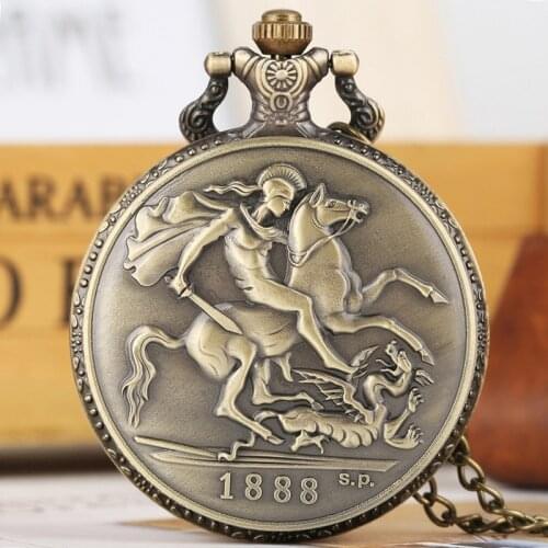 Unique 1888 Britt Horse Sword Bronze Coin Quartz Pocket Watch Retro Antique The Crafts Victoria Britt:Reg:F:D: Art Collectibles
