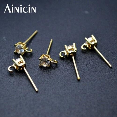 High Quality 4mm Zircon Cubic Setting Earring Pins Open Rings For Fashion DIY Jewelry Making Findings 50pcs/lot