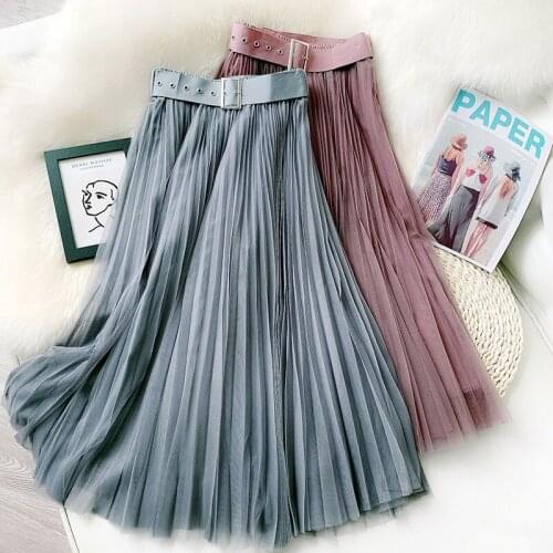 Wasteheart New Spring Black Purple Skirts Women Fashion Mid-calf Length Skirt All-match Clothing Sexy A-Line Skirts Pleated