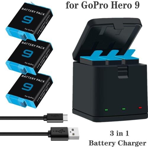 3 in 1 Battery Charger For GoPro 9 3 Ways LED Light Battery Charging Hub Fast Smart Battery Charger with USB Port