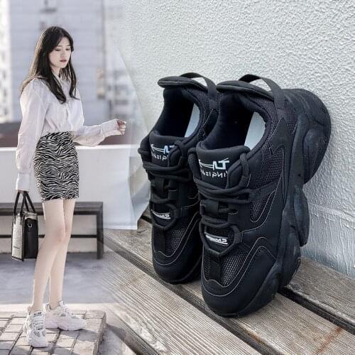 Womens Chunky Sneakers 2021 Fashion Women Platform Shoes Lace Up Breathable Air Vulcanize Shoes Women Female Trainers Dad Shoes