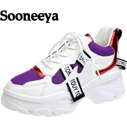 Multi-color Thick Sole Ladies Platform Sneakers Height Increasing Chunky Shoes Woman Sneakers 2019 Spring Women Running Shoes