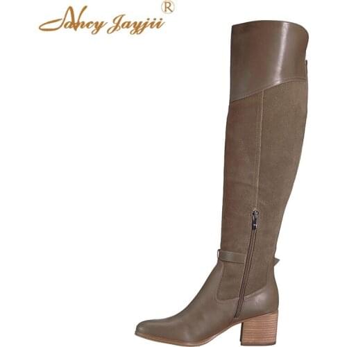 Winter Women Shoes Adult Boots Ladies knee-High High Square Heel Solid Round Toe Zipper Leisure Mature Nancyjayjii Fashion 2019