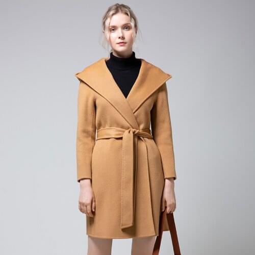 Womens wool coat in long autumn and winter new hooded jacket thickening