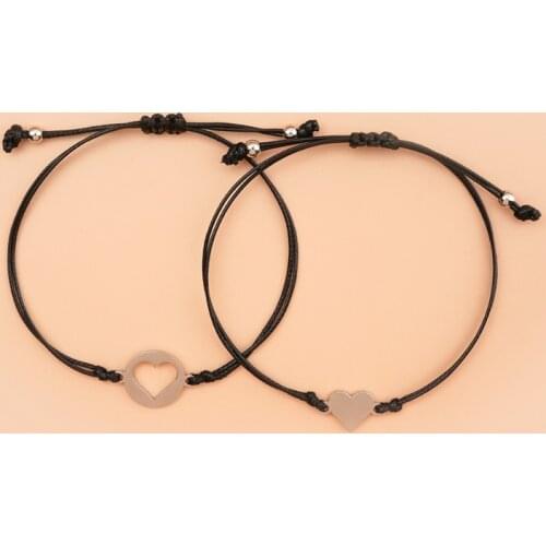 1 Pair Mother Daughter Stainless Steel Bracelet Leather Rope Chain Hollow Heart Charm Bracelets for Women Birthday Gift