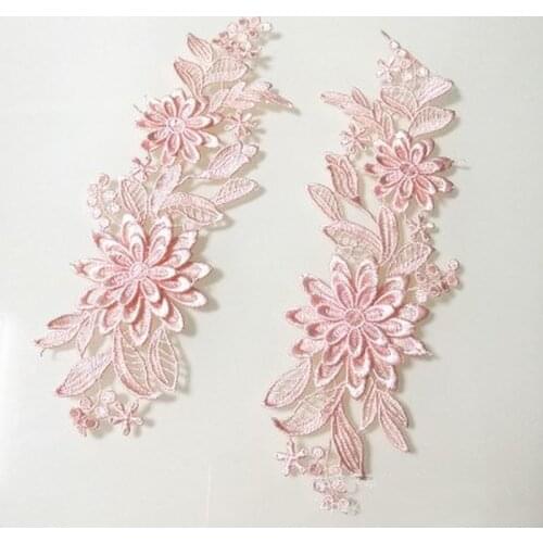 1Pair New 3D Flower Lace Collar Embroidery Applique Neckline DIY Sewing Decoration Craft Wedding Dress Accessories Scrapbooking