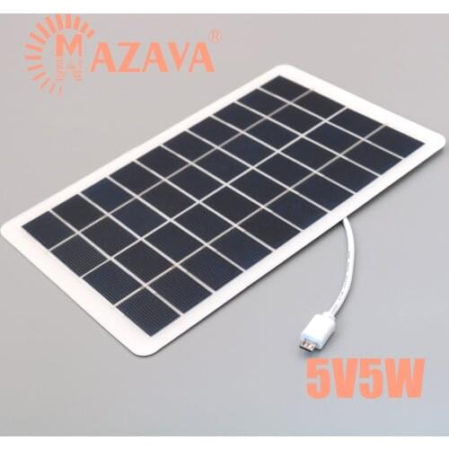 1Pcs 5V 5W 1000mA Solar Panel Portable Solar Charger Pane Output Micro USB Climbing Travel Solar Cells