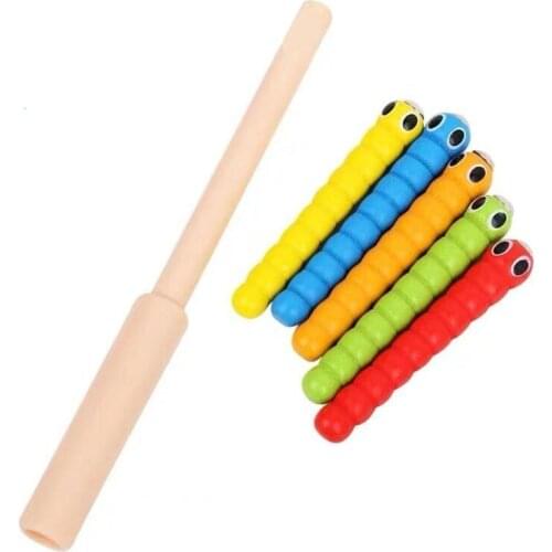 1 Wand + 5 Worms for catch Worm Game Strawberry Grasping Baby Wooden Toys