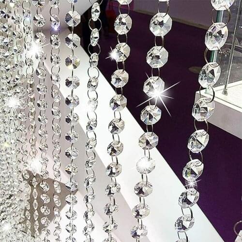 10M Crystal Acrylic Octagonal Beads Pendant Clear Acrylic Bead Garland Chandelier Hanging For Party Wedding Decoration