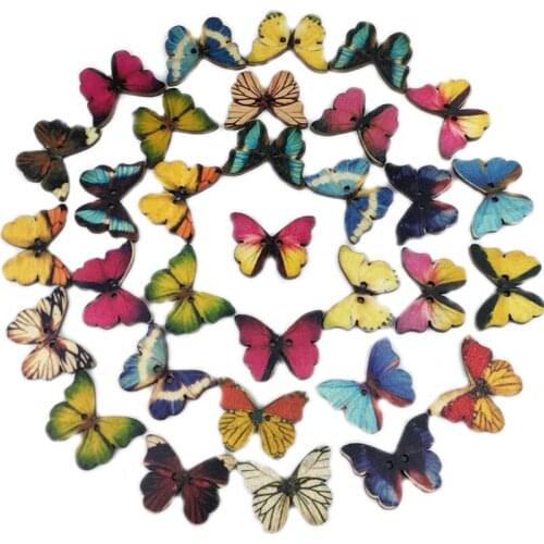 20/50pcs 2 Holes Colorful Butterfly Wooden Buttons Fit Sewing And Scrapbooking Sewing Buttons For Craft DIY Mixed
