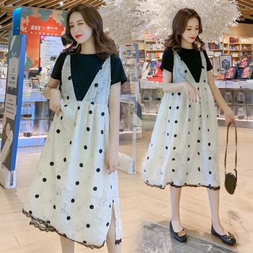 238# T shirt + Dress Maternity Clothes Loose Stylish Short Sleeves two-piece Dress for Pregnant Women Mom Dress sets