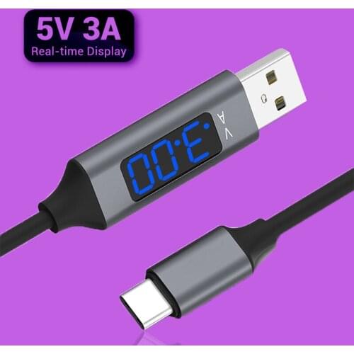 3A USB Type C Cable Mobile Phone Quick Charger With Charge Voltage Digital Display Wire USB C Data Cord For Xiaomi 11 Huawei P40