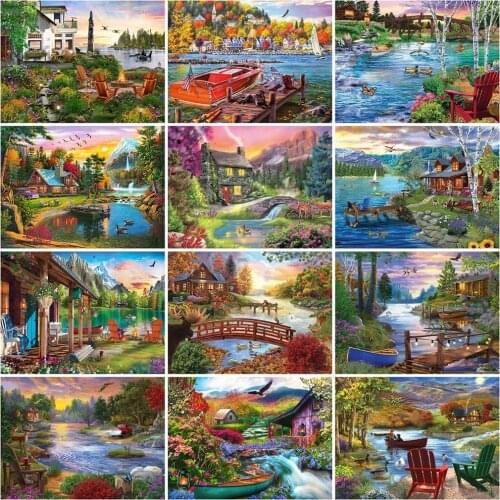 3D Diamond Embroidery House Mosaic Art Full Square 5D Diy Diamond Painting River Landscape Cross Stitch Nature Wall Decorations