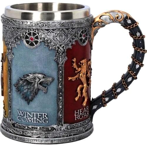 3D Coffee Beer Mug Dragon Iron Throne Tankard Stainless Steel Resin Cups and Mugs Wine Big Capacity Glass Cup Fathers Day Gift
