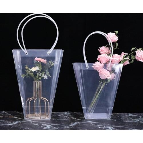 50Pcs/Lot Trapezoidal Waterproof Transparent Gift Bag Plastic PVC Flower Shop Packaging Bag Party Holiday Flower bags Wholesale