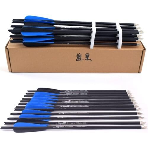 6/12/24Pcs Blue and black feathers Target Carbon Arrow Crossbow Arrows 16/20 Inches Spine 400 for Crossbow Archery