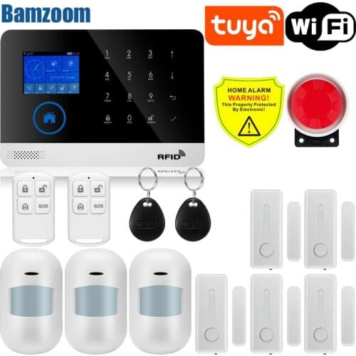 Wireless WIFI GSM Home Security Alarm System For Tuya Smart Life APP With Motion Sensor Detector Compatible With Alexa & Google