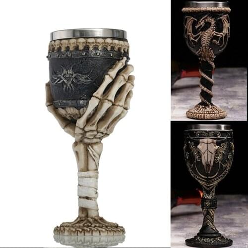 Gothic Skull Cup Stainless Steel Resin Fly Dragon Skeleton Design for Bar Party Home Wine Goblet Cups Halloween Gifts 3D