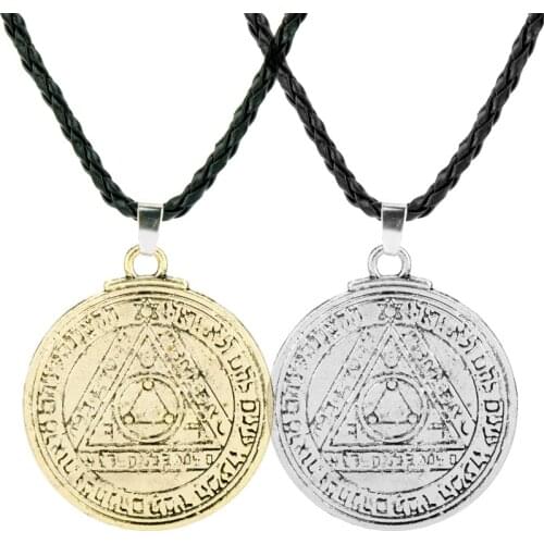 HANCHANG, Key of Solomon Sun Amulet Rune Totem Pendants Necklaces Vintage Accessories Metal Charms Jewelry collares