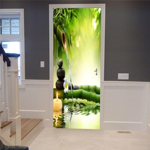 Art Poster For Front Door Bamboo Water Pipe Black Cobblestone Vinyl Adhesive Home Decor Furniture Wardrobe 3D Renovation Sticker