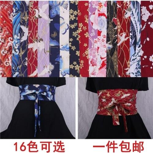 Chinese Clothing Element Crane Cotton Linen Japanese Style Kimono Printed Womens Wide Girdle Harajuku Bathrobe Tied Waistband