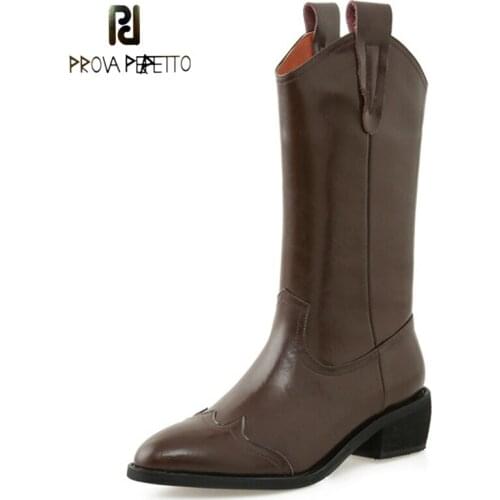 Retro Pointed Toe Mid-heel Western Cowboy Boots, New Korean Style Cowhide Mid-tube Boots, British Thick-heeled Knight Boots