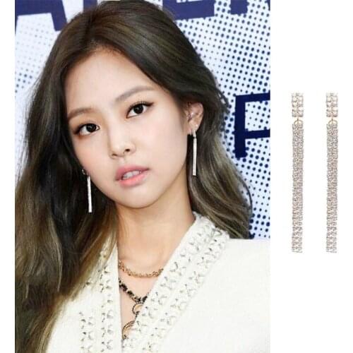 Kpop Seo Yea Ji IU Lee Ji Eun korean Flash drill silver needle stud earrings Long Tassel Chain Drop Women Dance Party Earrings