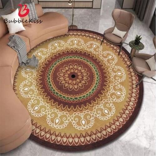 Bubble Kiss Round Carpet Bohemian Style Rugs Brown Printing Carpets For Living Room Home Coffee Table Mat Bedroom Decor Area Rug