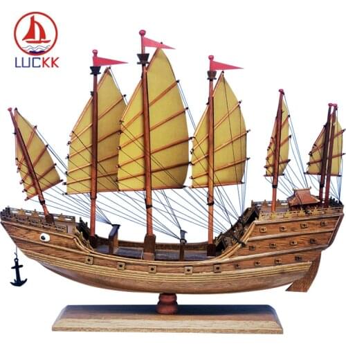 LUCKK Zhenghe Redwood Luxurious Wooden Sailboat Model Classics Retro Ship Model 35*9*30CM Home Decoration