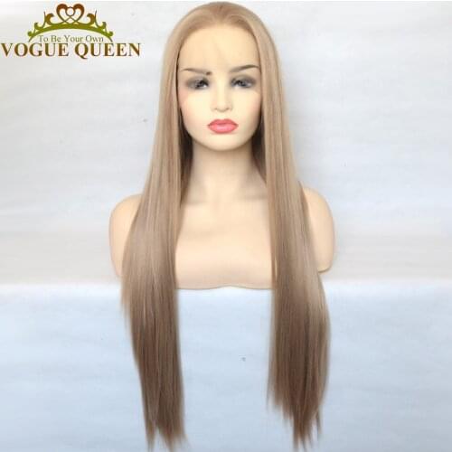Vogue Queen Ash Blonde Synthetic Lace Front Wig Long Silky Straight Heat Resistant Fiber Daily Wear For Women