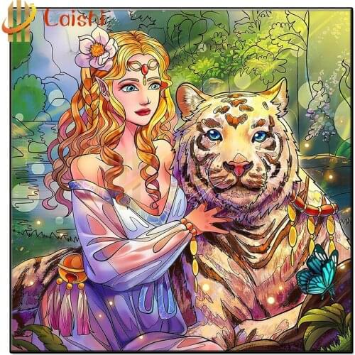 Full round diamond embroidery Cartoon, girl, tiger, animal diamond painting square by hand gift picture rhinestones room decor